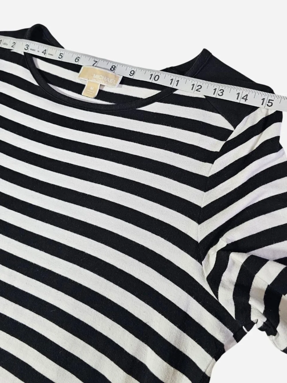 Michael Kors Black and White Striped Crewneck Sweater with Side Zips